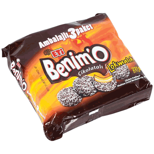 ETI BENIM'O 3 LU 216 GR (biscuit au chocolat, marshmallow et noix de coco)